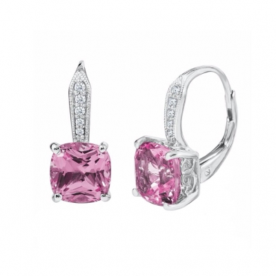 Round Fiery Created Pink Opal Stud Earrings